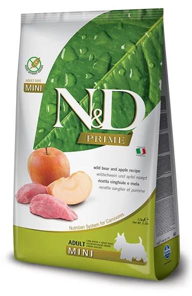 N&D Prime - Vaddisznó és alma receptúra.  Teljes értékű száraz eledel, kistestű felnőtt kutyák részére. Csak kimérve kapható. 1 egység 1 Kg !