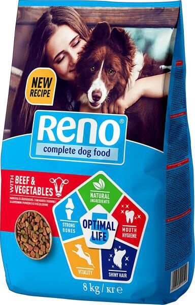 Reno kutyatáp Marhás, tavaszi zöldségekkel.  Csak kimérve vásárolható. 1 egység 1 Kg !