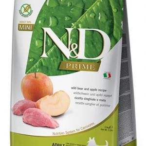 N&D Prime - Vaddisznó és alma receptúra.  Teljes értékű száraz eledel, kistestű felnőtt kutyák részére. Csak kimérve kapható. 1 egység 1 Kg !