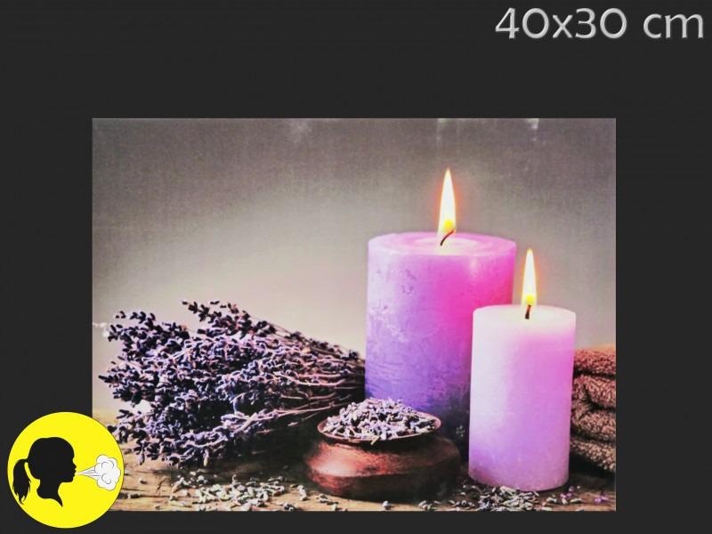 2 LEDes világító+elfújható falikép levendula+gyertya 40x30cm