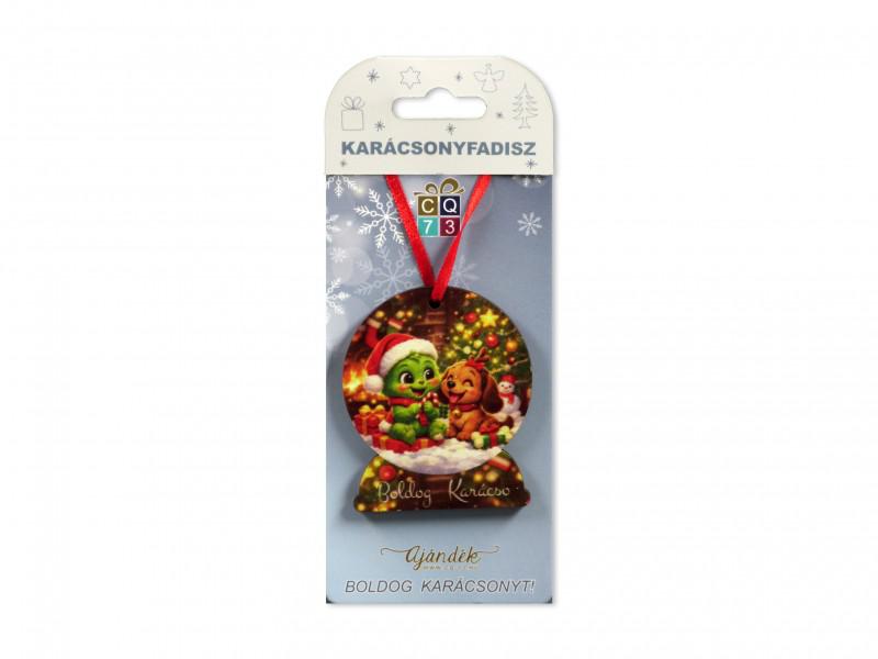 202622 Karácsonyfadísz zöld manó +kutya 7cm