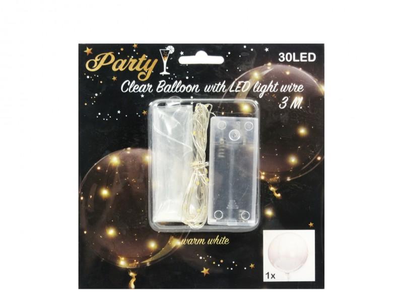 30 LEDes világító dekor melegfehér átlátszó lufi