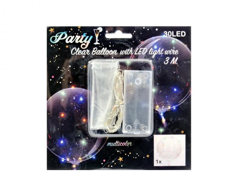 30 LEDes világító dekor színes átlátszó lufi