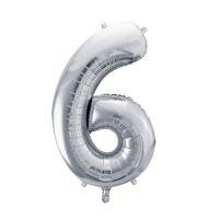 6. szám ezüst fólia lufi 72 cm