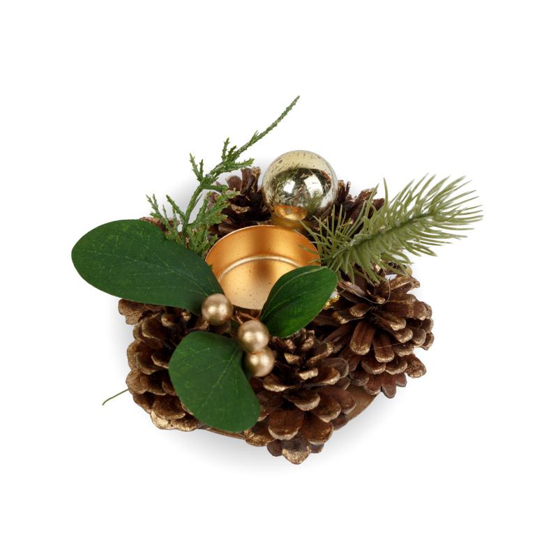 Adventi dekoráció - mécsestartóval - arany- 13 cm