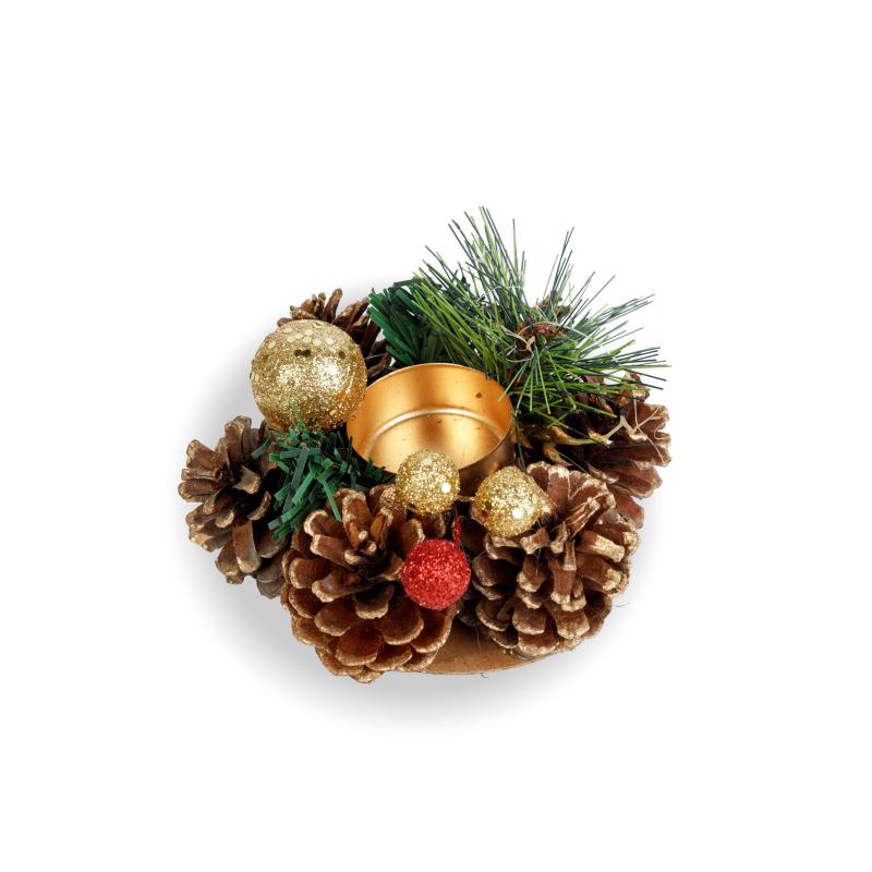 Adventi dekoráció - mécsestartóval - arany csillogó- 13 cm