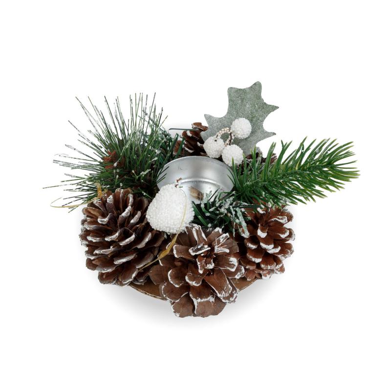 Adventi dekoráció - mécsestartóval - fehér ezüst- 13 cm