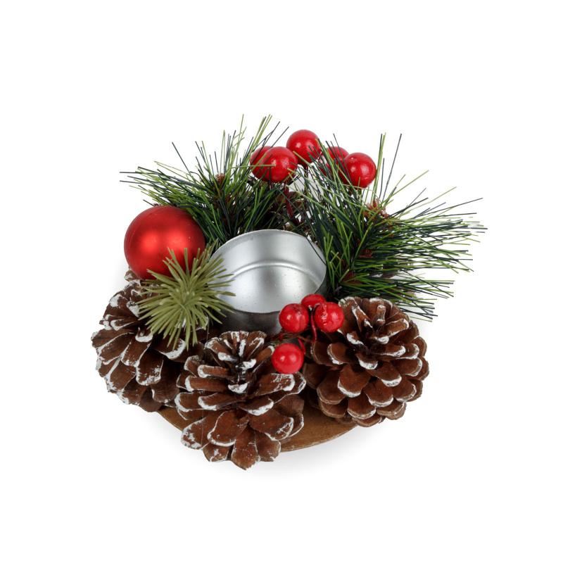 Adventi dekoráció - mécsestartóval - piros ezüst- 13 cm