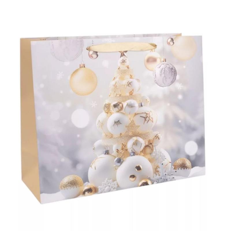 Ajándéktasak gömbök fehér-arany 18x23cm