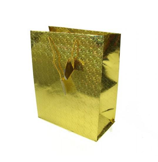 Ajándéktasak papír hologramos 33x26,5x14cm nagy arany