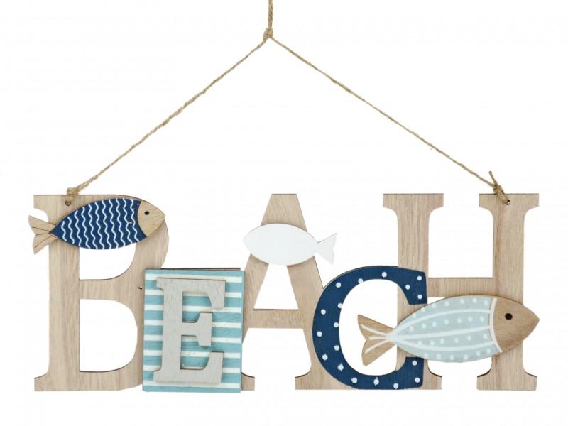 Ajtódísz Beach natúr/kék halacskás 30x12cm