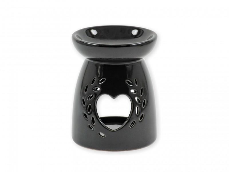 Aromalámpa fekete áttört nagy szíves 12cm