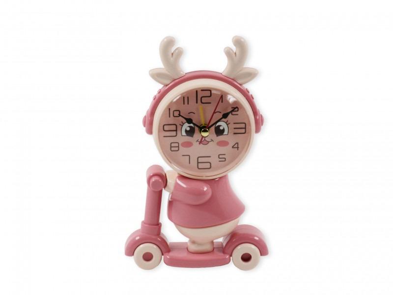 Asztali óra rózsaszín szarvas rolleren +hegyező 16cm