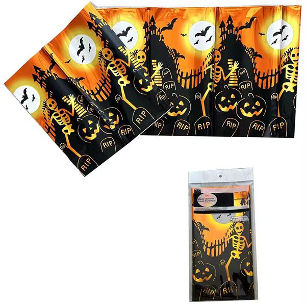 Asztalterítő, halloween mintákkal, 137 x 183 cm, temető, csontváz