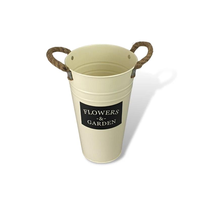 Bádog váza 16x25cm krém fekete felirattal