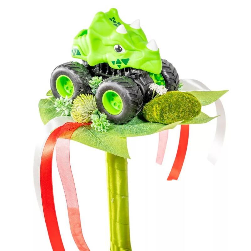 Ballagási csokor dínó kocsival, mohakővel 30cm