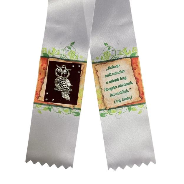 Ballagási szalag rátétes mintás fehér baglyos 115x6,5cm