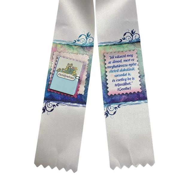 Ballagási szalag rátétes mintás fehér könyves 115x6,5cm