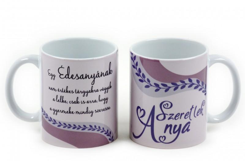 Bögre Anya Szeretlek 3dl lila fehér feliratos