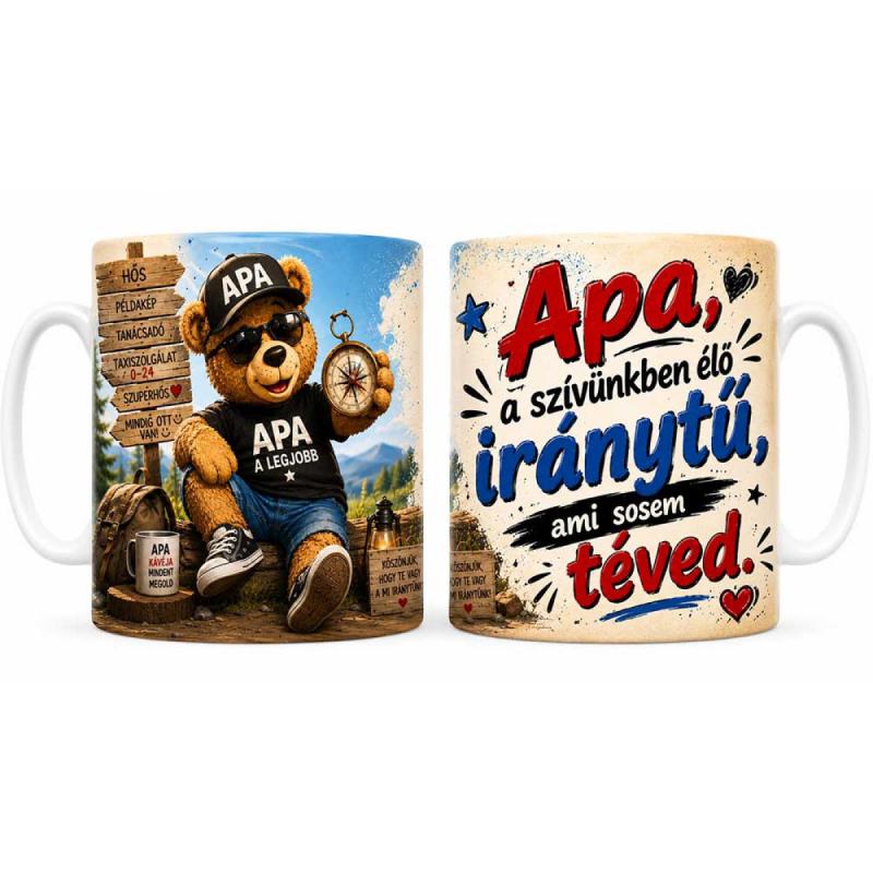 Bögre Apáknak - Apa a szívünk élő iránytűje - Apák Napi Ajándék Apukáknak