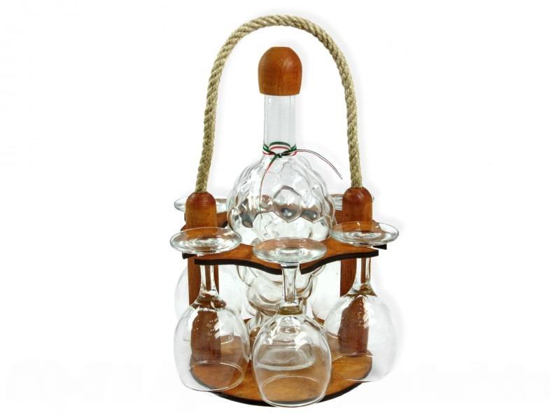 Boros szett szőlő üveg + 6 pohár tartóban