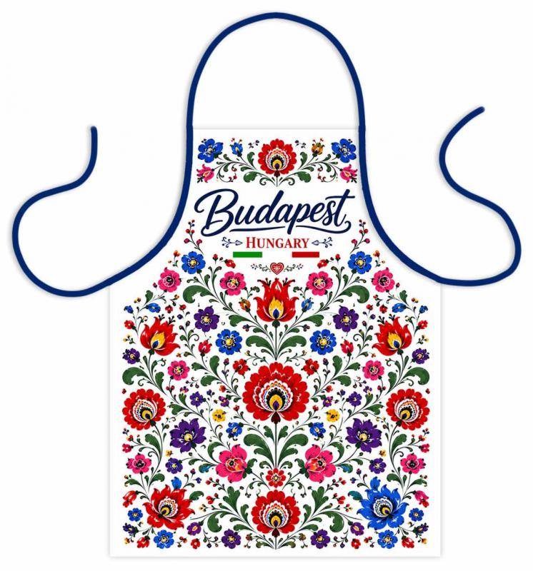 Budapest Hungary Kötény – Kalocsai mintás Budapest kötény – Budapest Hungary Ajándék
