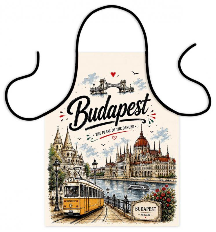 Budapest Hungary Kötény – Parlament és Sárga Villamos Mintával