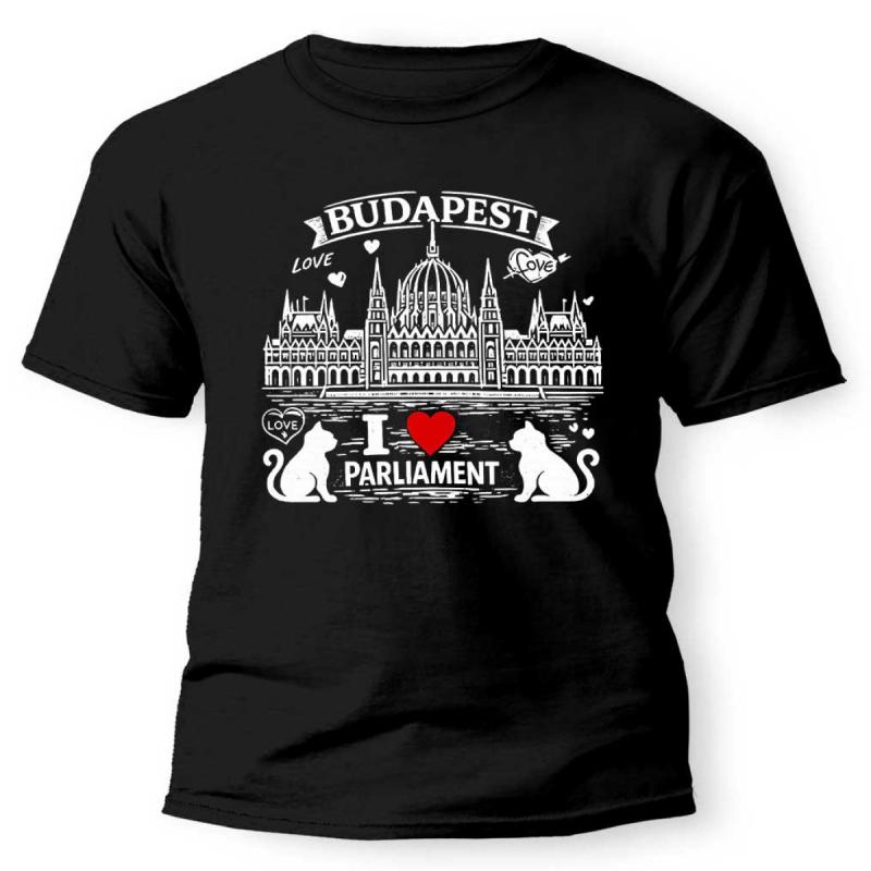 Budapest Póló - I Love Parliament Budapest Póló – Macskás Magyar Szuvenír Póló