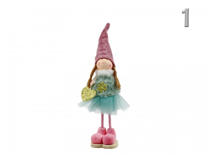 CQ02642 Fiú/lány figura téli ruhában zöld/rózsaszín 26cm 2f