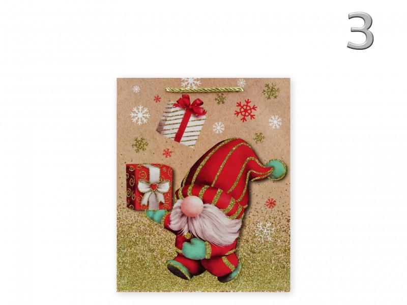 CQ05758 Karácsonyi dísztasak arany glitteres manós közép 18x10x23cm 4f