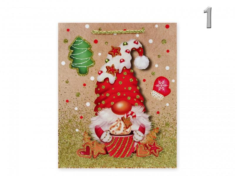 CQ05759 Karácsonyi dísztasak arany glitteres manós nagy 26x12x32cm 4f