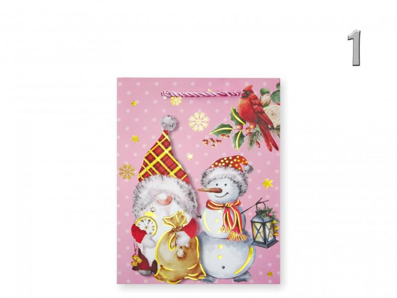 CQ05799 Karácsonyi dísztasak pasztell/arany közép 18x10x23cm 4f
