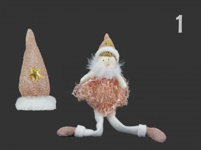 CQ7794 Textil kislány rózsaszín ruhában ülő 12cm 3f