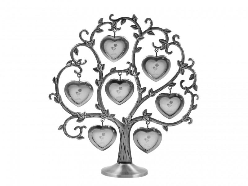 Családfa fényképtartó ezüst szíves 7 képes 27cm