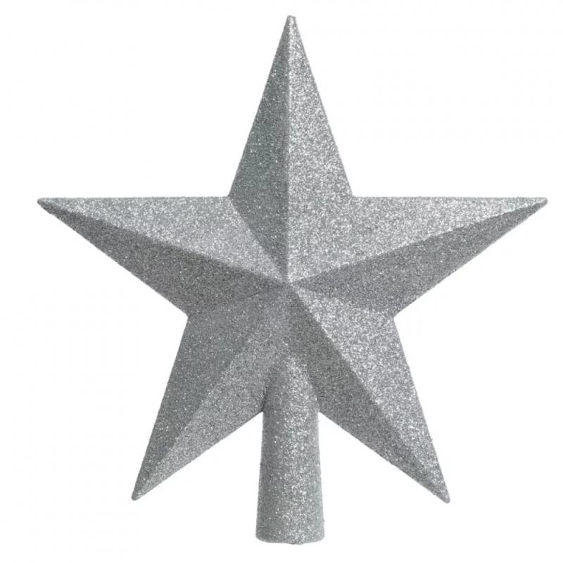 Csillag csúcsdísz glitteres ezüst 19cm