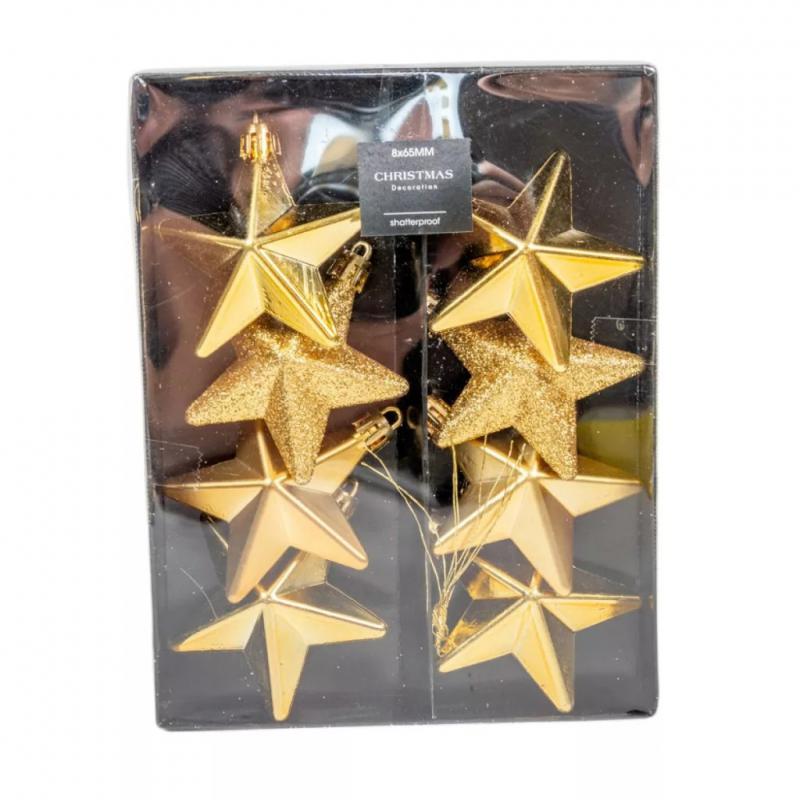 Csillag műanyag arany 6,5cm 8db-os