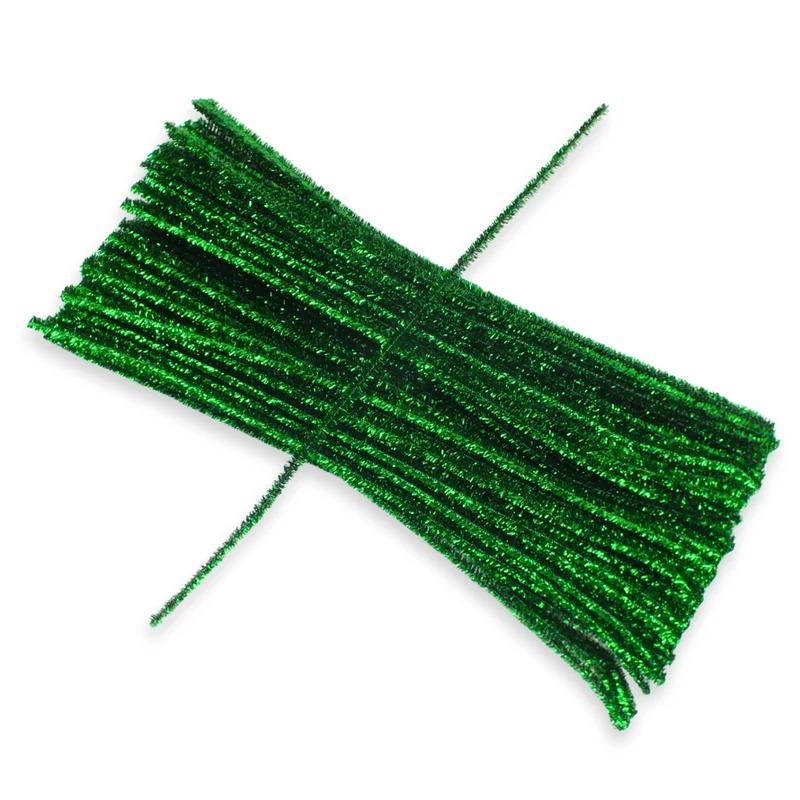 Csillámos zsenília drót – zöld (100 db/csomag)