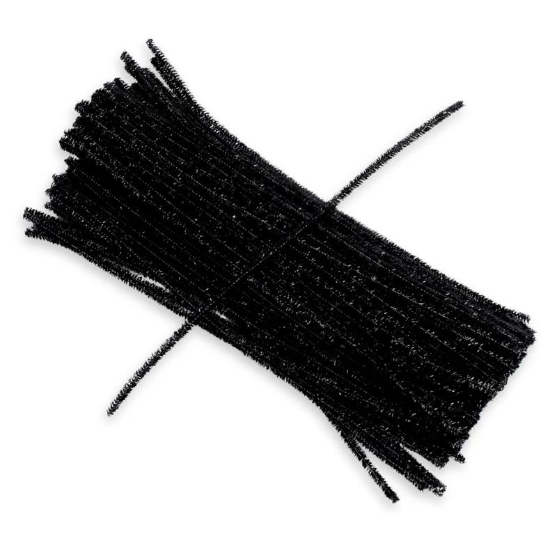 Csillámos zsenília drót - fekete 100db/cs