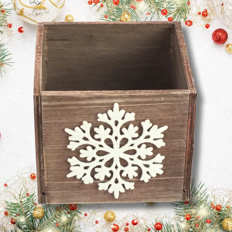 Dekoláda rusztikus kocka 13x13X11cm - Fehér hópihés