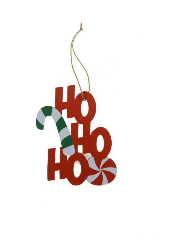 Dekoráció fa felakasztható 11cm Ho-ho-ho piros