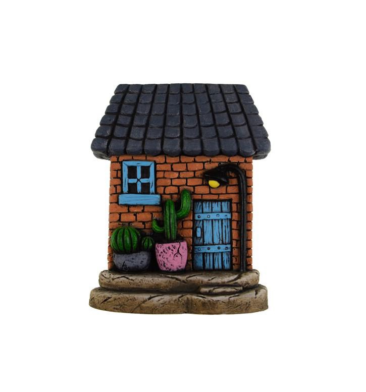 Dekoráció kő ház 12.5*6*16cm kaktusszal narancs