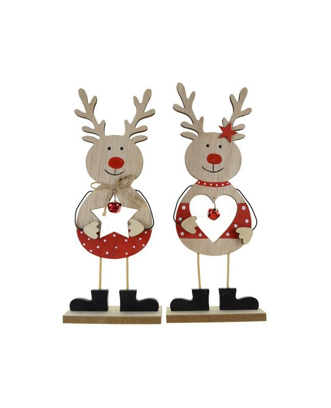 Dísz fa rénszarvas 10*4*25CM csillaggal piros/fehér