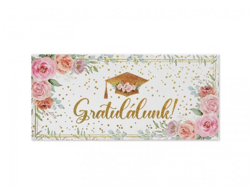 Díszboríték Gratulálunk ballagási 19x9cm virágos