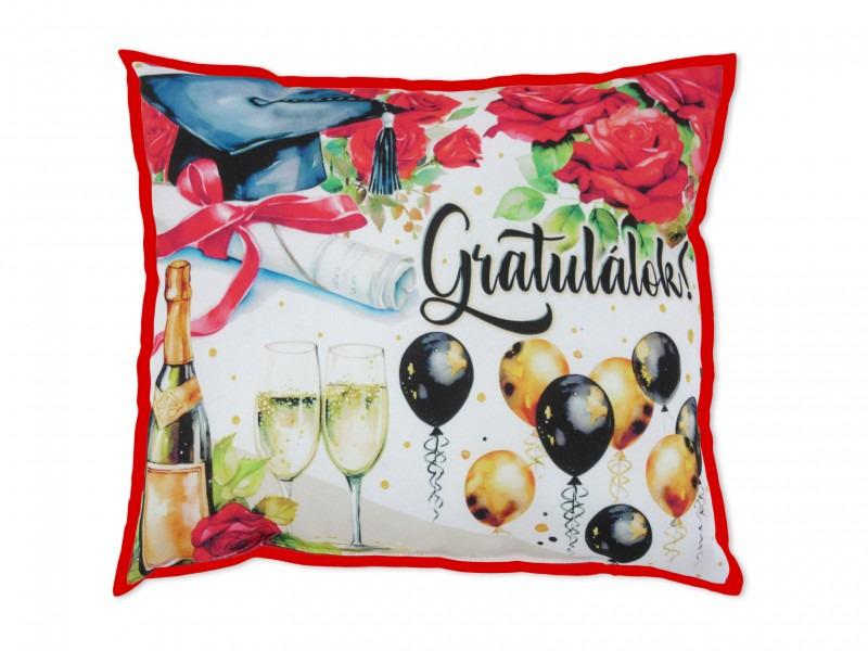 Díszpárna Gratulálok! ballagási 30x26cm ünneplős