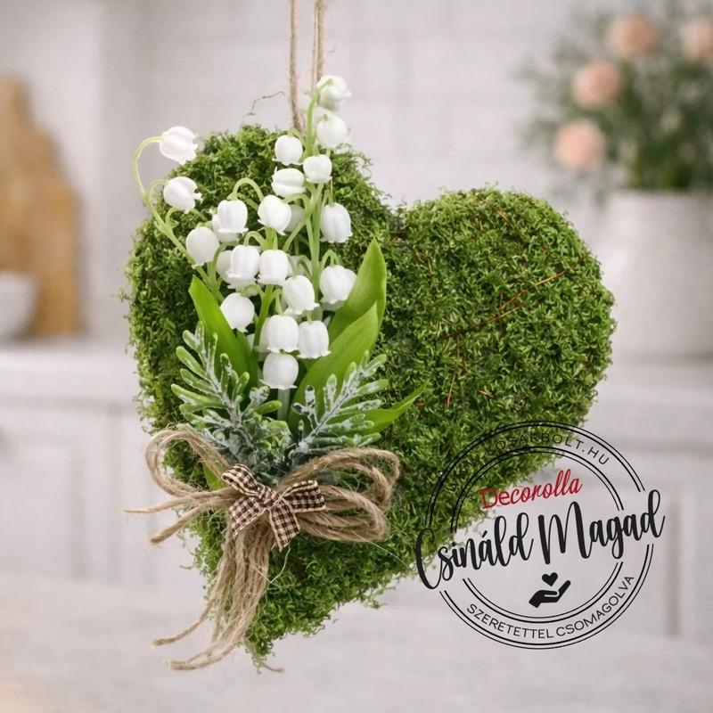 DIY Csináld magad!  Erdei szív falidísz mohával és gyöngyvirág díszítéssel