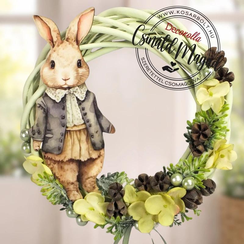 DIY Csináld magad! Fiú nyuszis boho kopogtató 20cm