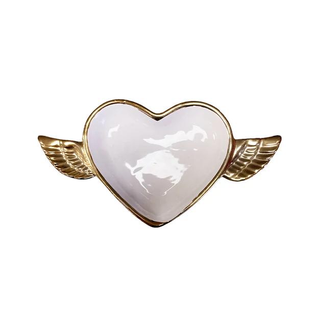 Dolomit szív alakú gyűrűtartó aranyozott szegéllyel 17x9cm