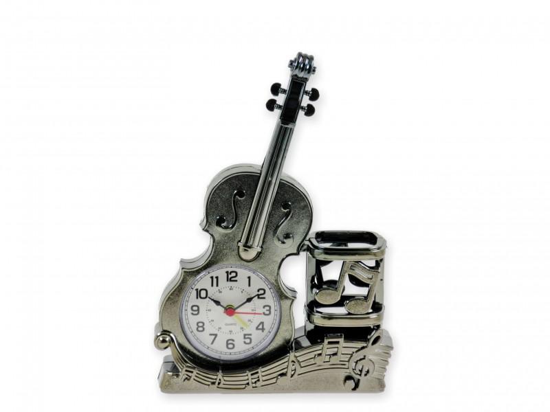 Ébresztőóra hegedű ceruzatartóval 15x22cm