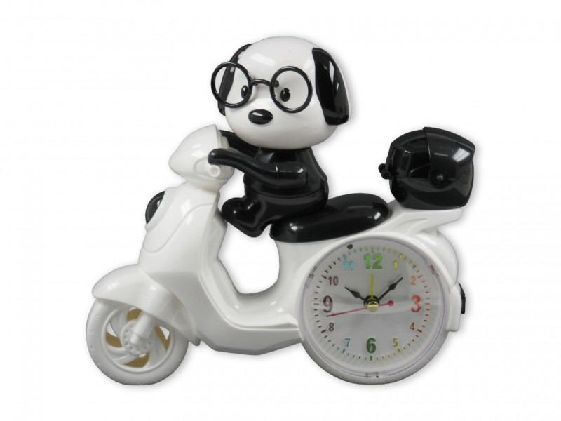 Ébresztőóra kutya motoron fekete/fehér 20x19cm