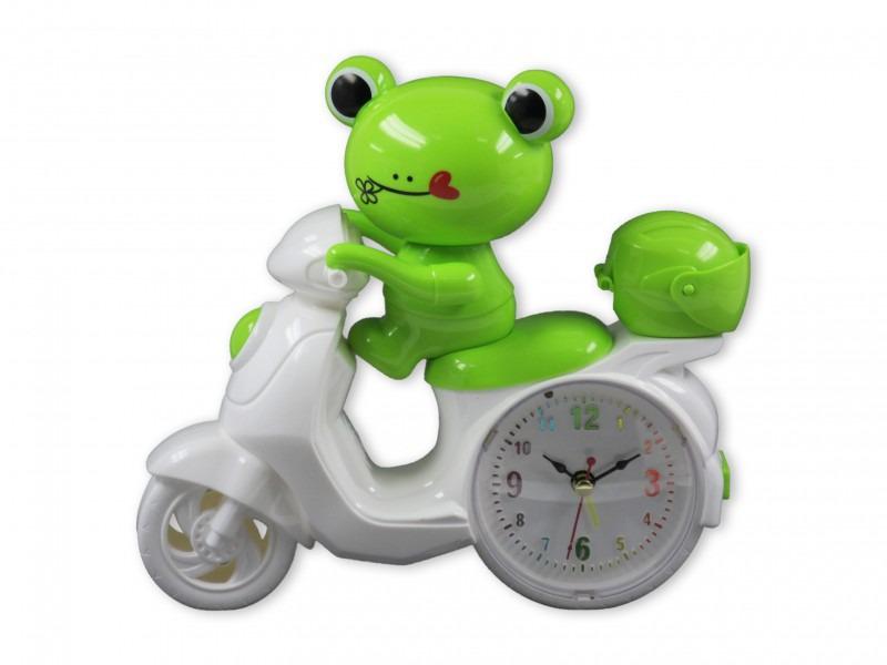 Ébresztőóra zöld béka motoron 20x19cm